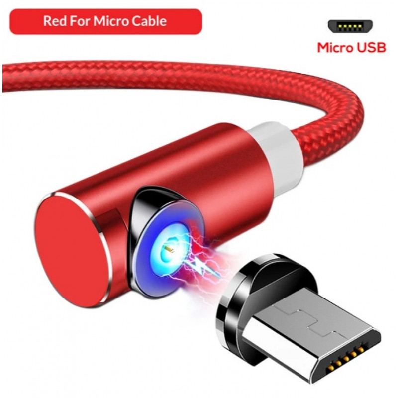 Магнітний Кутовий Micro USB кабель TOPK Червоний 2 метра