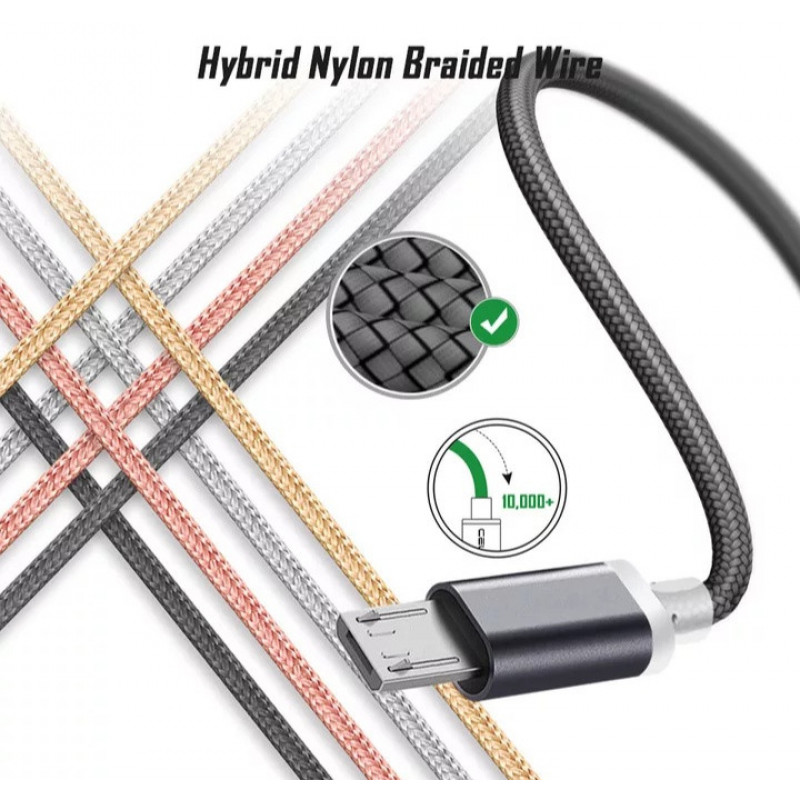 Micro USB кабель з подовженим коннектором 9 мм, усилений Сірий 2 метра