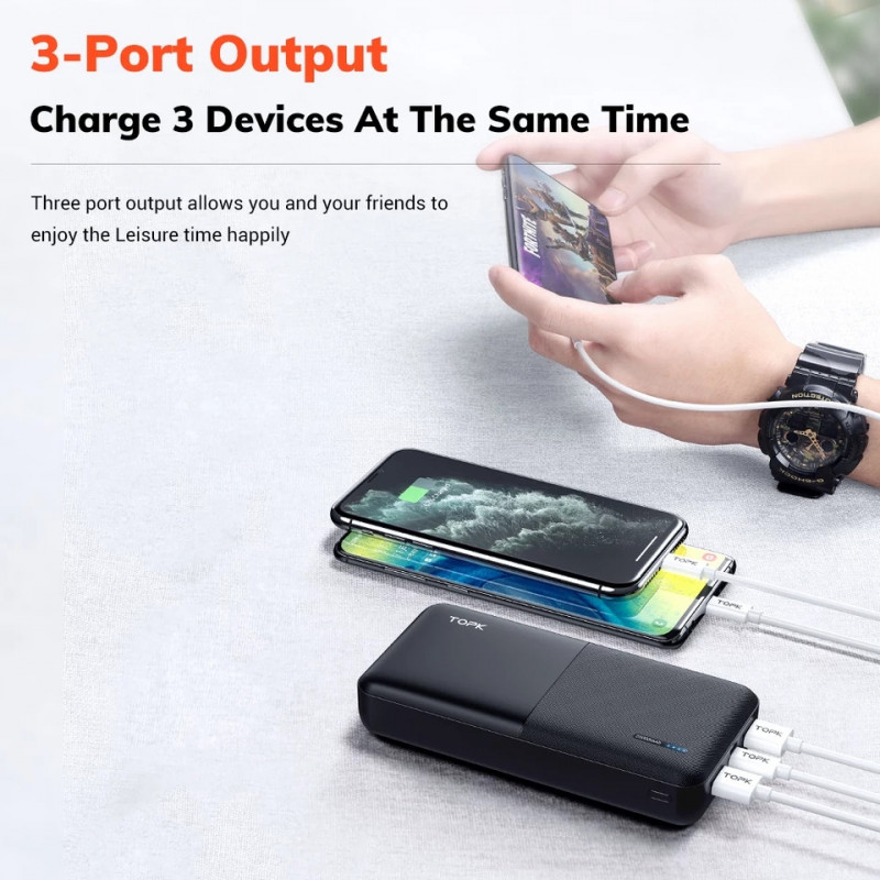 Зарядний пристрій Power Bank TOPK Швидка зарядка QC 3.0 20000 mAh Чорний