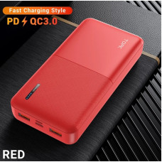Зарядний пристрій Power Bank TOPK Швидка зарядка QC 3.0 20000 mAh Червоний