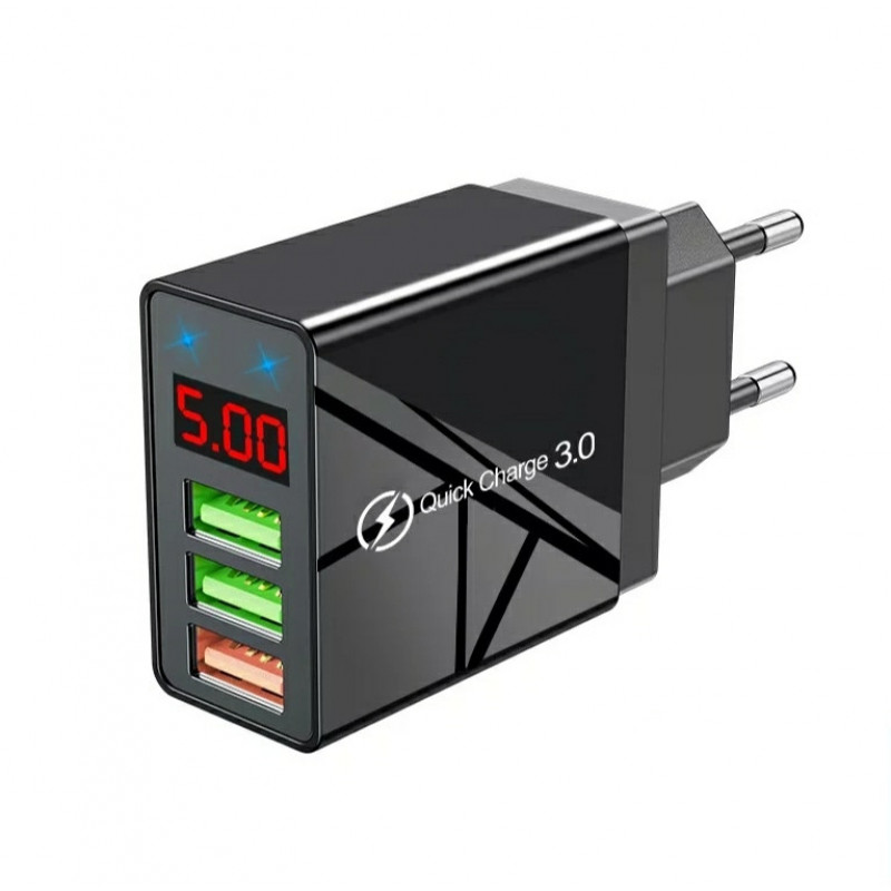 Оригінальний зарядний блок живлення Elough з дисплеєм на 3 USB швидка зарядка Quick Charge 3.0 Чорний