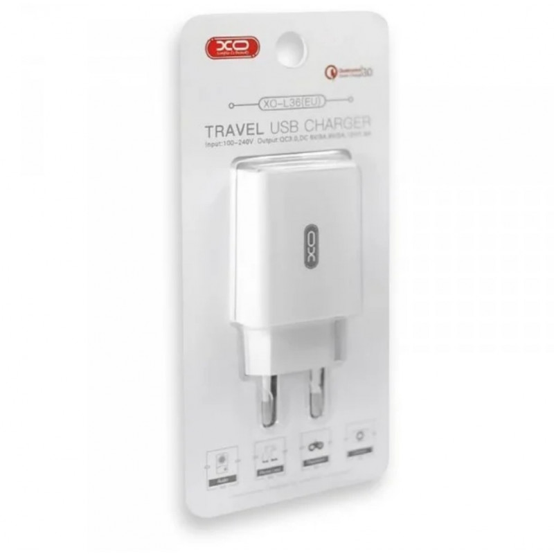 Оригинальный блок питания XO-L36 Быстрая зарядка Quick Charge 3.0 Белый