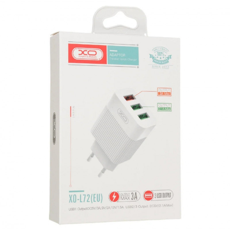 Оригинальный блок  питания XO-L72 3 USB Быстрая зарядка Quick Charge 3.0 Белый