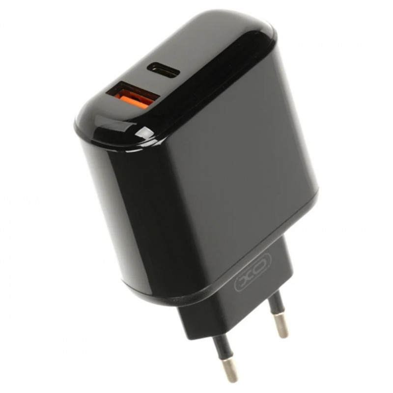Блок питания с дисплеем XO-L42 Быстрая зарядка Quick Charge 3.0 USB + Type C Черный