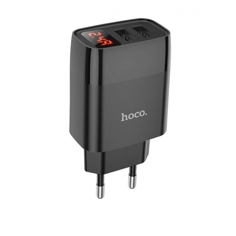 Оригинальное зарядное блок питания 2 USB Hoco. C86A 5V 2.4 А с дисплеем Черный