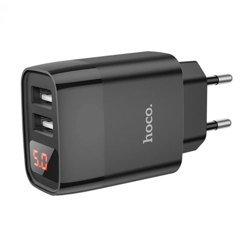 Оригинальное зарядное блок питания 2 USB Hoco. C86A 5V 2.4 А с дисплеем Черный