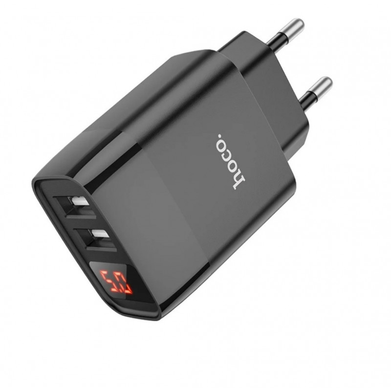 Оригинальное зарядное блок питания 2 USB Hoco. C86A 5V 2.4 А с дисплеем Черный