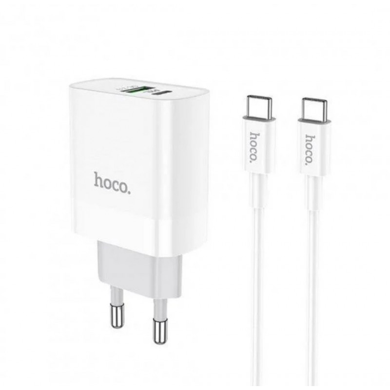 Блок живлення Hoco. C80A з кабелем Type C Швидка зарядка Quick Charge 3.0 USB 18W + Type C 20W Білий