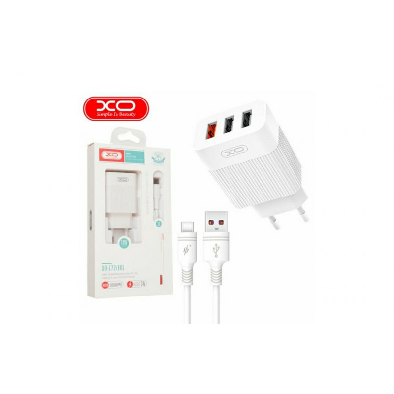 Оригінальний блок живлення XO-L72 з кабелем для Iphone 3 USB Швидка зарядка Quick Charge 3.0 Білий