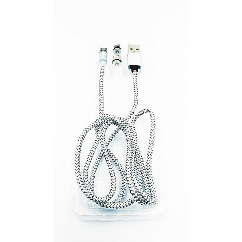 Магнитный USB кабель 3 в 1 (Micro, Type-C, Lightning) X-CABLE Круглый 360 Градусов Серый
