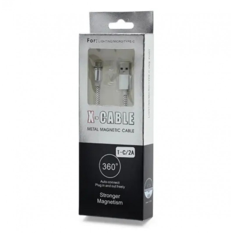Магнітний USB кабель Type-C  X-CABLE Круглий 360 Градусів Сірий