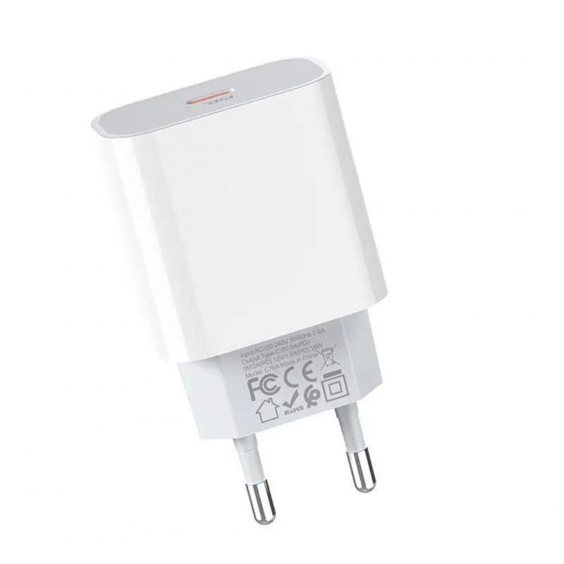 Блок живлення hoco. C76A Plus Швидка зарядка Quick Charge 3.0  2.0 Type-C 20W Білий