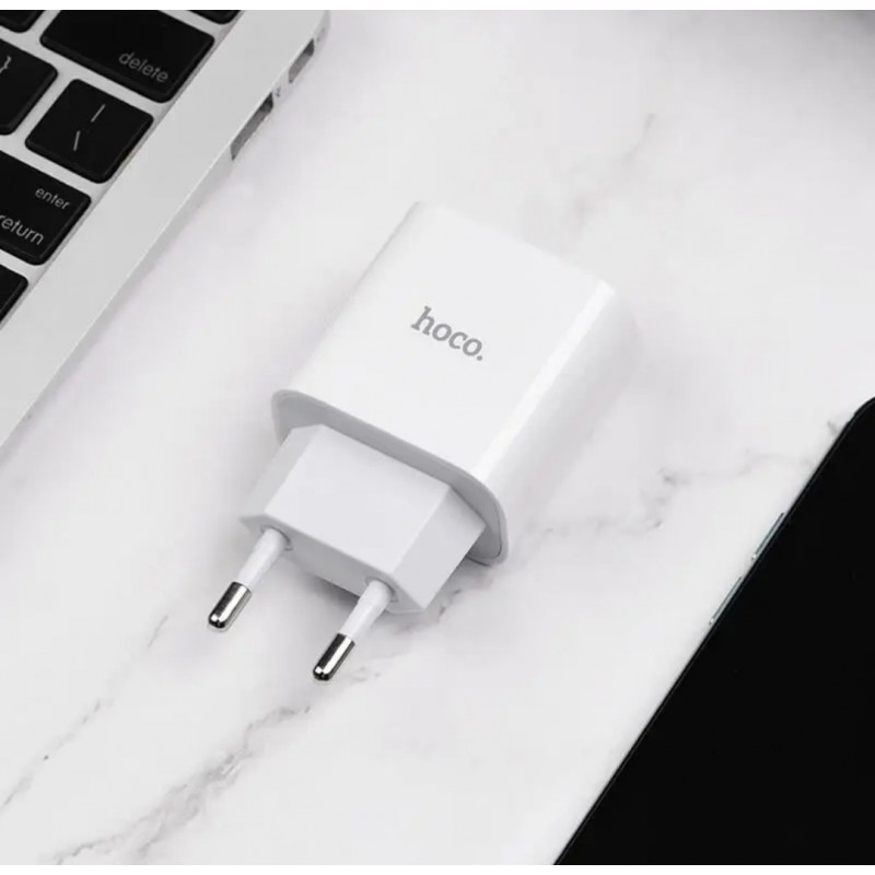 Блок живлення hoco. C76A Plus Швидка зарядка Quick Charge 3.0  2.0 Type-C 20W Білий