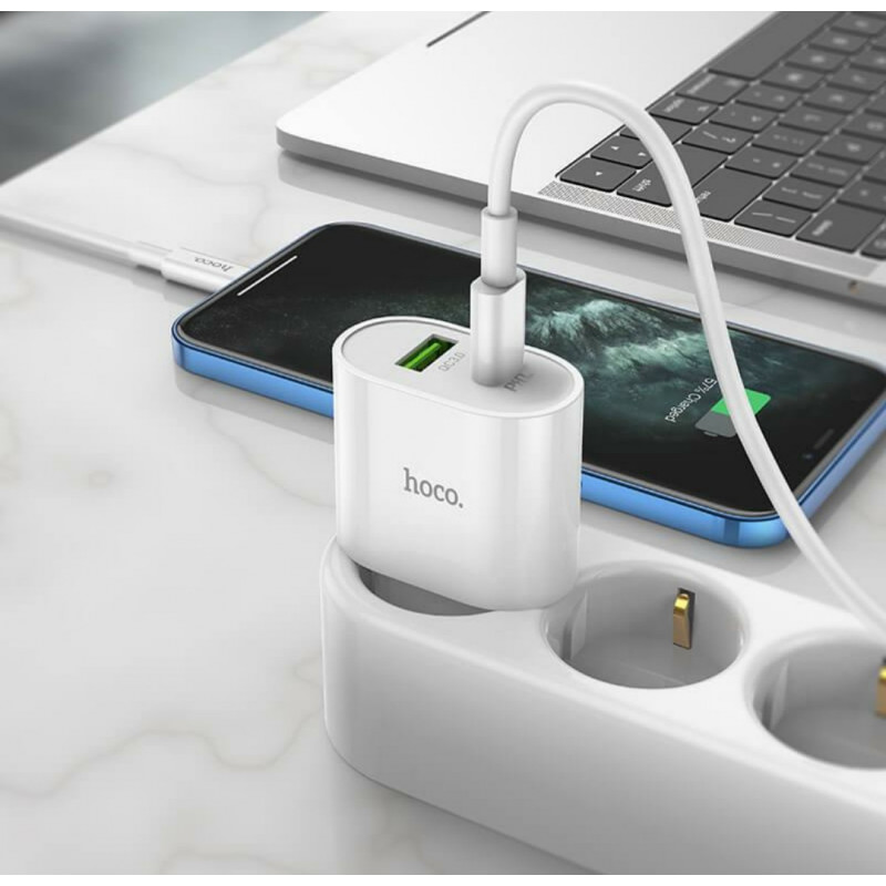 Блок живлення hoco. C95A  Quick Charge 3.0 18W + Type-C PD20W  Білий