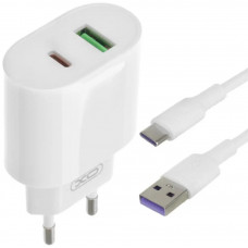 Блок живлення XO-L81A  з кабелем Type-C  Швидка зарядка Quick Charge 3.0 USB 18W + Type C (PD 20W) Білий