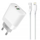 Блок живлення XO-L81A  з кабелем Type-C - Lightning (Iphone)  Швидка зарядка Quick Charge 3.0 USB 18W + Type C (PD 20W) Білий