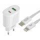 Блок живлення XO-L81A  з кабелем Type-C - Lightning (Iphone)  Швидка зарядка Quick Charge 3.0 USB 18W + Type C (PD 20W) Білий