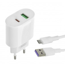 Блок живлення XO-L81A  з кабелем Micro USB  Швидка зарядка Quick Charge 3.0 USB 18W + Type C (PD 20W) Білий