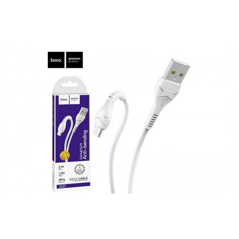 Кабель Micro - USB  hoco. X37 для смартфонів / 1 метр / до 2.4 Ампера / Білий
