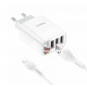 Блок живлення hoco. C93A  3 USB + дисплей + кабель lightning-USB / до 3.4 Ампер / Білий