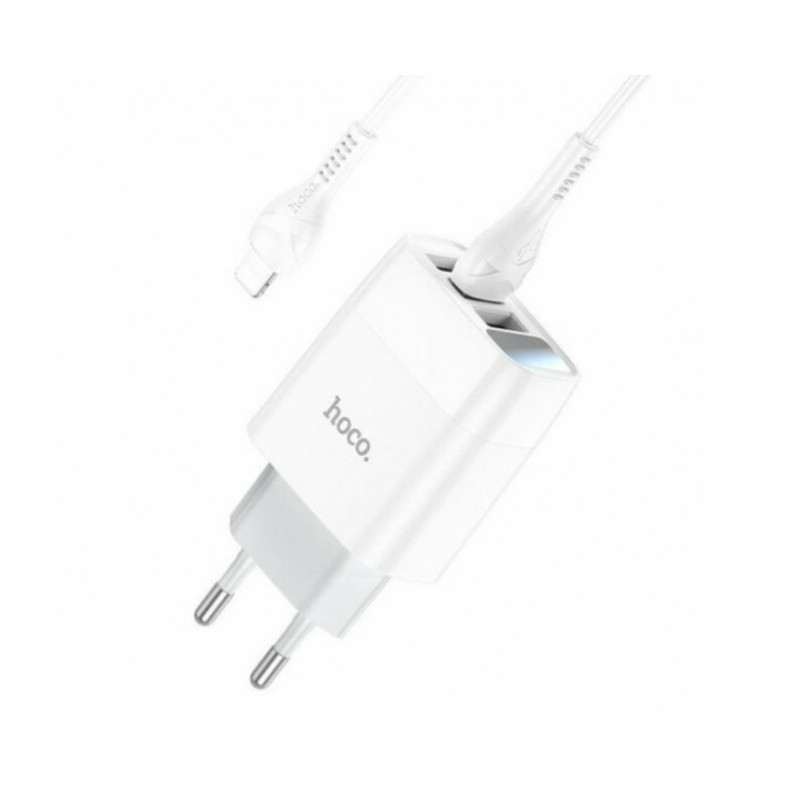 Блок живлення hoco. C93A  3 USB + дисплей + кабель lightning-USB / до 3.4 Ампер / Білий