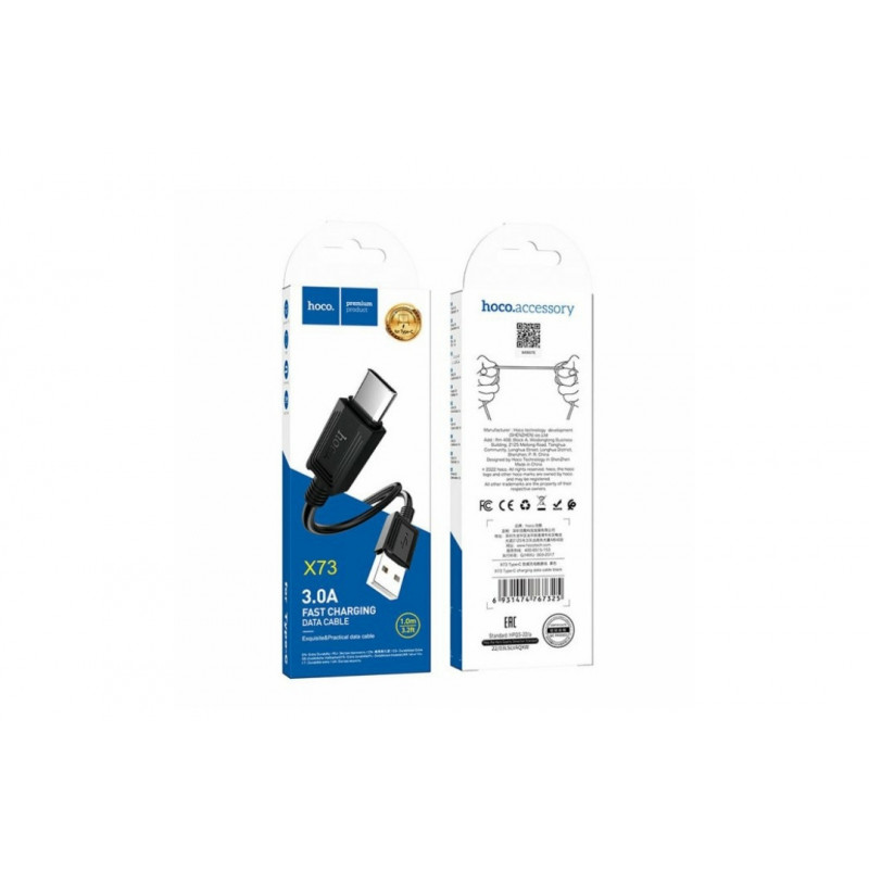 Кабель Hoco. X73 / Type-C - USB для смартфонів / Швидка зарядка 3 ампера / 1 метр / Чорний