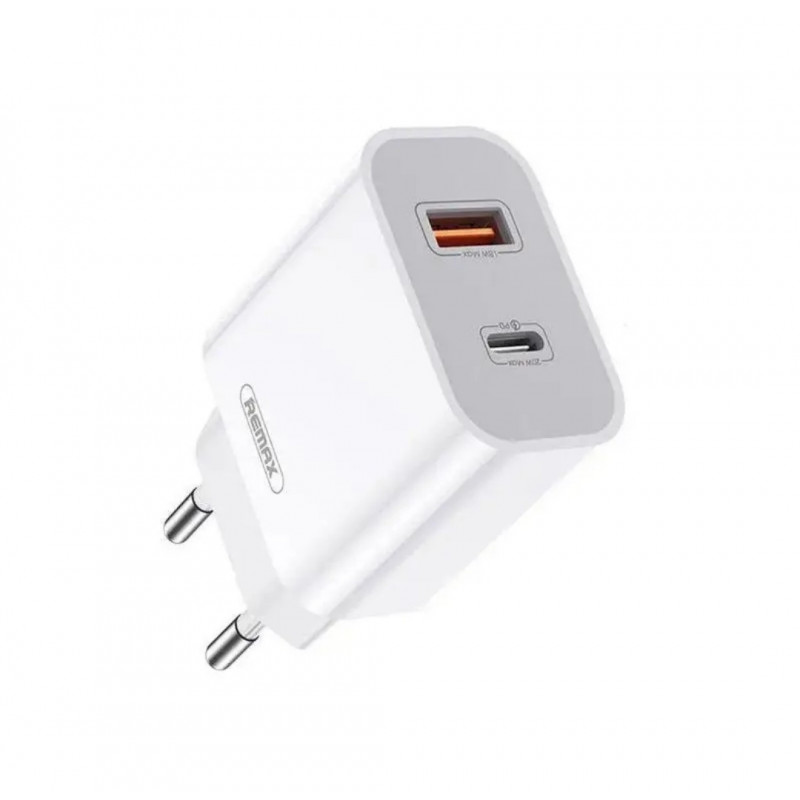 Блок живлення Remax RP-U68 / Швидка зарядка Quick Charge 3.0 / (USB 18W) + Type C (PD 20W) / Білий