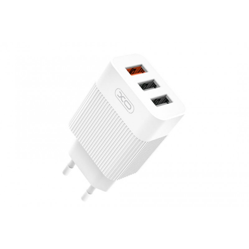 Блок питания XO-L72 с кабелем USB - Type-C / 3 USB / Быстрая зарядка Quick Charge 3.0 / Белый