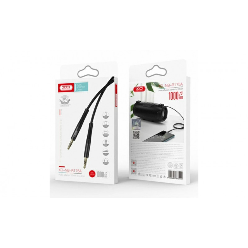 AUX перехідник XO-NB-R175A (кабель) для передачі аудіо / Mini-jack 3.5 mm. / 2 Pin / Силіконовий / 1 метр / Чорний
