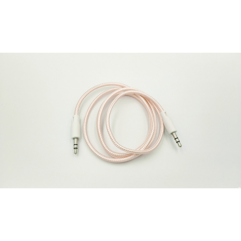 AUX перехідник (кабель) для передачі аудіо / Mini-jack 3.5 mm. / 2 Pin / Тканинний / 1 метр / Розовий