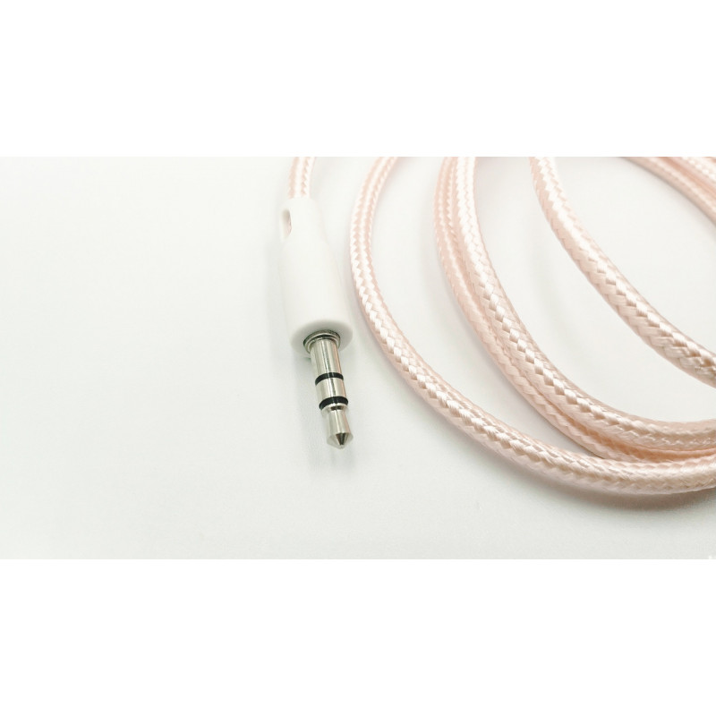 AUX перехідник (кабель) для передачі аудіо / Mini-jack 3.5 mm. / 2 Pin / Тканинний / 1 метр / Розовий