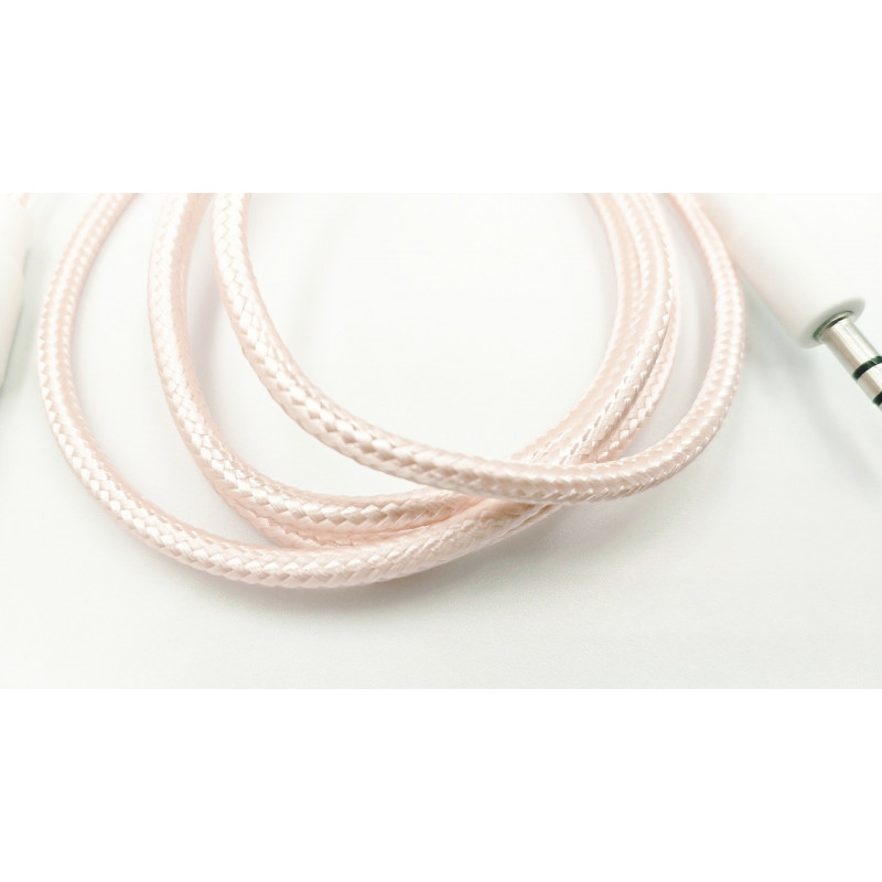 AUX перехідник (кабель) для передачі аудіо / Mini-jack 3.5 mm. / 2 Pin / Тканинний / 1 метр / Розовий