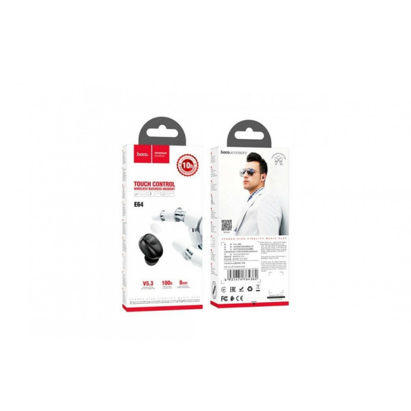 Bluetooth гарнітура HOCO E64 mini / 10 годин роботи / Чорна