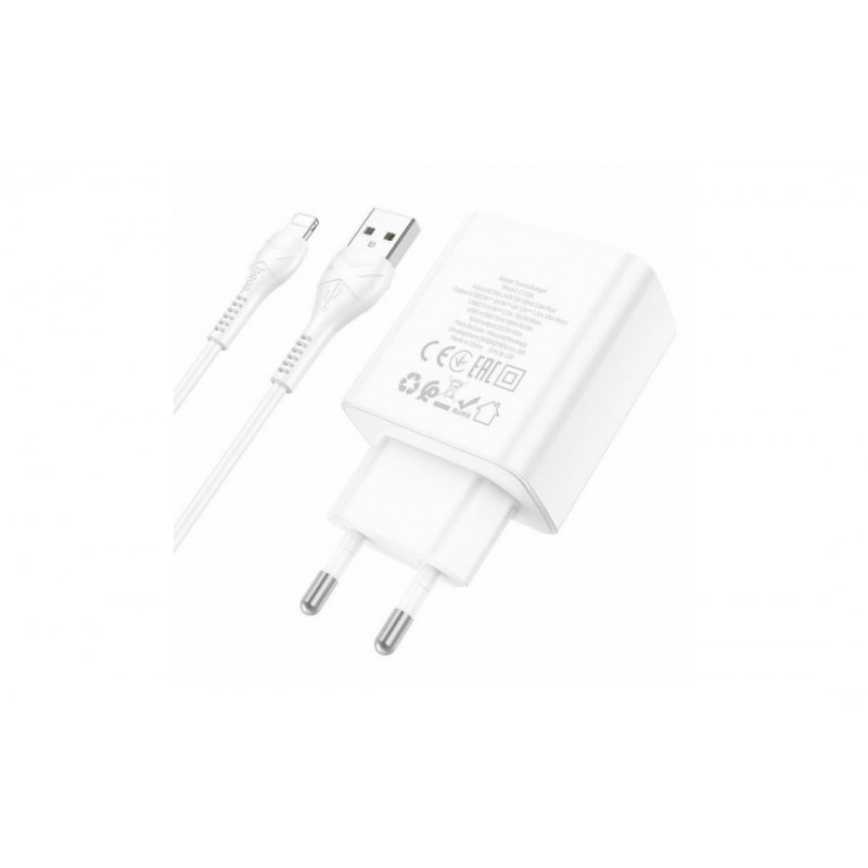 Блок питания hoco. C102A с кабелем (Lightning) для Iphone / 4 USB / 28.5 Ватт / Быстрая зарядка Quick Charge 3