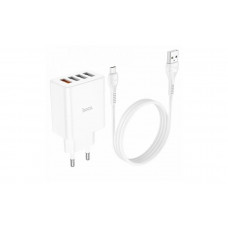 Блок живлення hoco. C102A з кабелем Micro-USB / 4 USB / 28.5 Ват / Швидка зарядка Quick Charge 3.0 / Білий