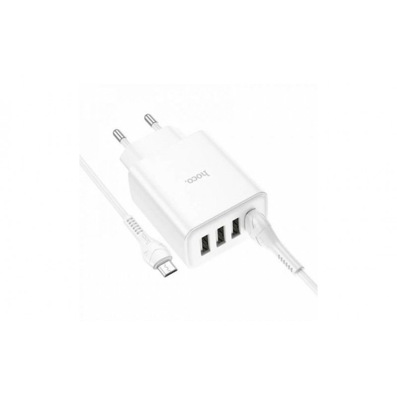 Блок питания hoco. C102A с кабелем Micro-USB / 4 USB / 28.5 Ватт / Быстрая зарядка Quick Charge 3.0 / Белый