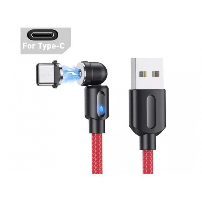 Магнітний кабель USLION 2 в 1 / Type-C - USB / 540 градусів / Круглий / 100 см. / Червоний