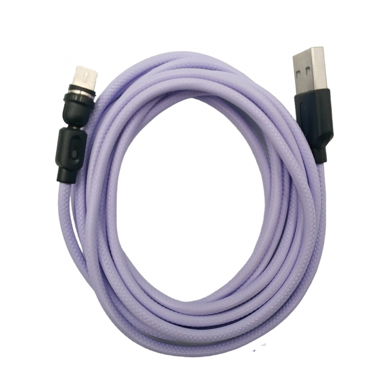 Магнітний кабель USLION 2 в 1 / Lightning (Iphone) - USB / 540 градусів / Круглий / 200 см. / Фіолетовий