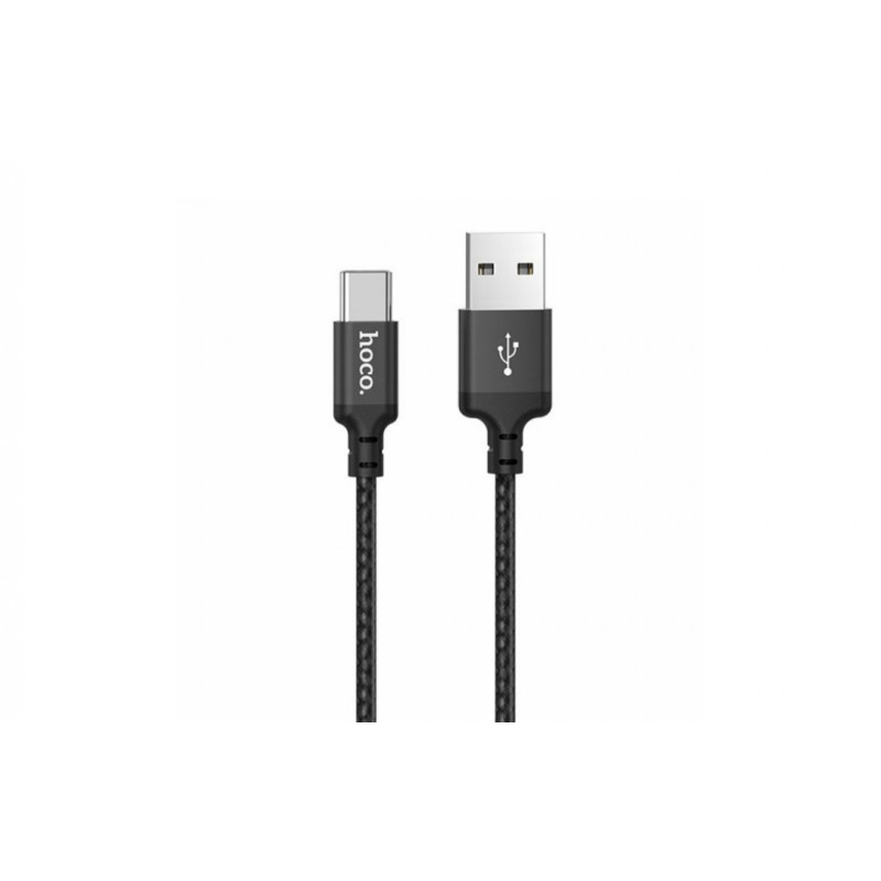 Кабель Hoco. X14 /  Type-C - USB / Нейлонове сплетіння / 3 ампера / 2 метра / Чорний