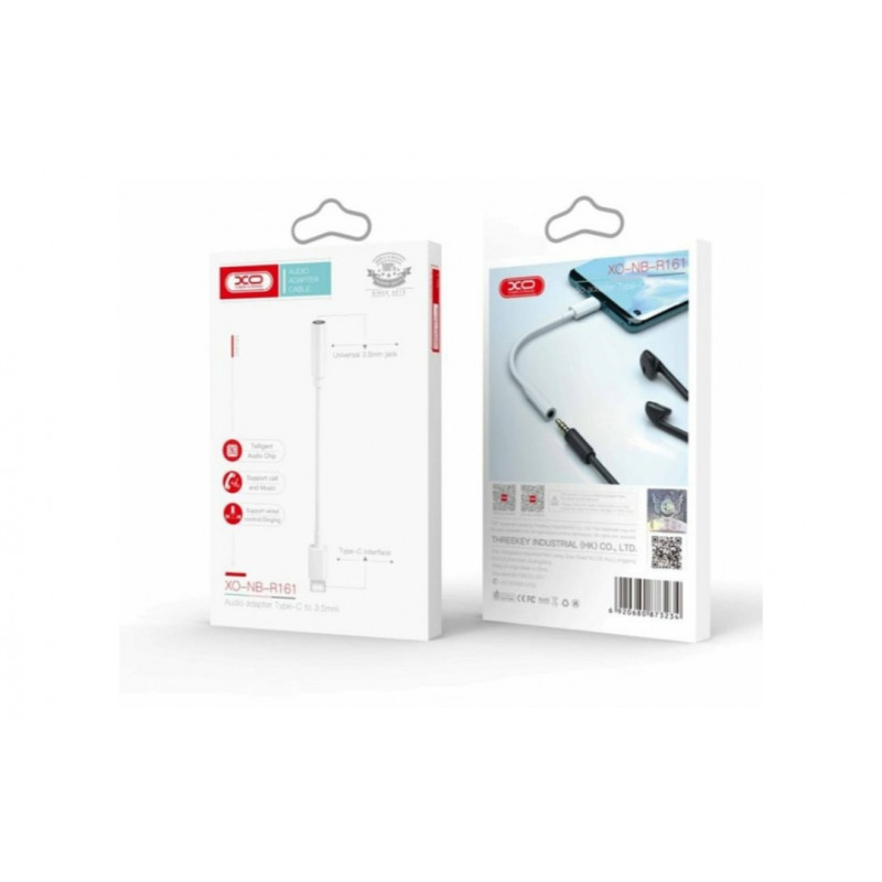 AUX перехідник кабель XO-NB-R161 з Type-c на аудіо mini-jack 3.5 mm. / Білий
