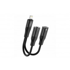 Перехідник XO-NB181B (роздвоювач 2в1) з Lightning (Iphone) на Lightning і аудіо Mini jack 3.5 mm. / Чорний
