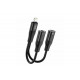 Перехідник XO-NB181B (роздвоювач 2в1) з Lightning (Iphone) на Lightning і аудіо Mini jack 3.5 mm. / Чорний