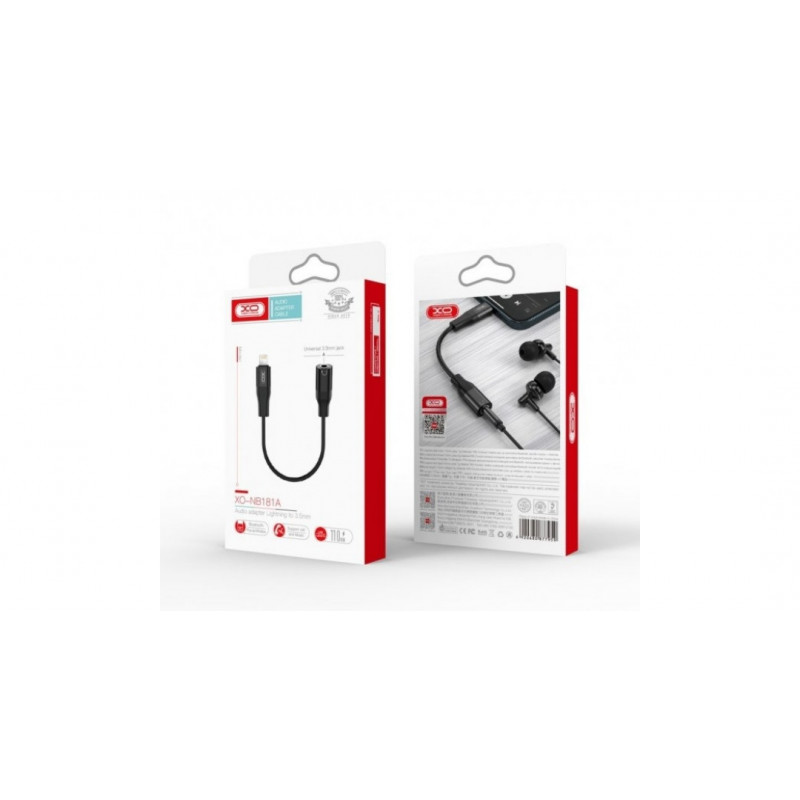 Переходник XO-NB181A от Lightning (Iphone) на аудио Mini jack 3.5 mm. / Черный