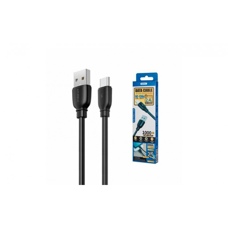 Кабель REMAX RC-138a / Type-C - USB / 2.4 ампер / 1 метр / Чорний