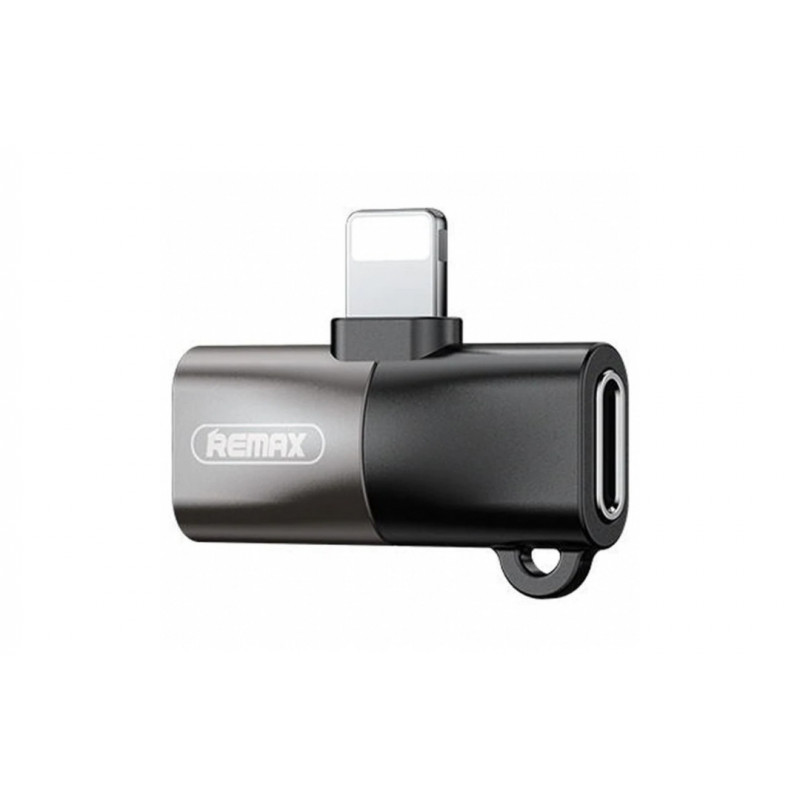 Перехідник Remax RL-LA09i (роздвоювач 2в1) з Lightning (Iphone) на зарядку (Lightning) і аудіо (Lightning) / Чорний