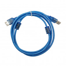 Подовжувач USB - USB / 2.0 для передачі даних і зарядки / 2 шт. феритів / 1.8 метра / Прозорий синій
