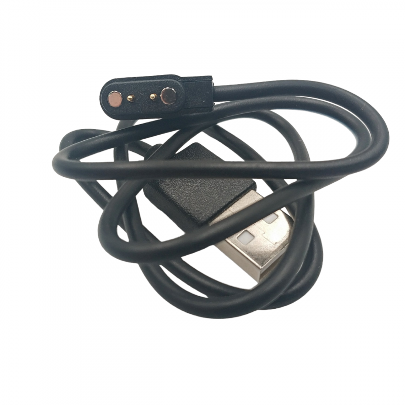 Магнітний USB кабель для смарт-годинників на 2 конектора / 4 мм. / магніти 9 мм. / 60 см. / Чорний