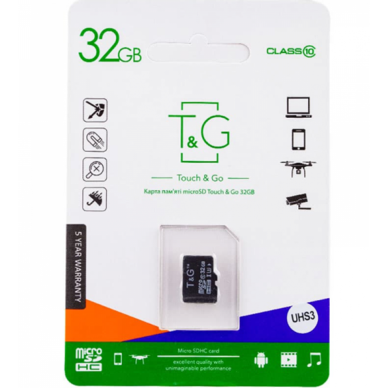 Картка пам'яті "T&G" Micro SDHC 32 гб 10 Class / Чорний