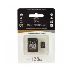 Картка пам'яті "T&G" microSDXC 128 гб +АДАПТЕР / 10 Class / Чорний