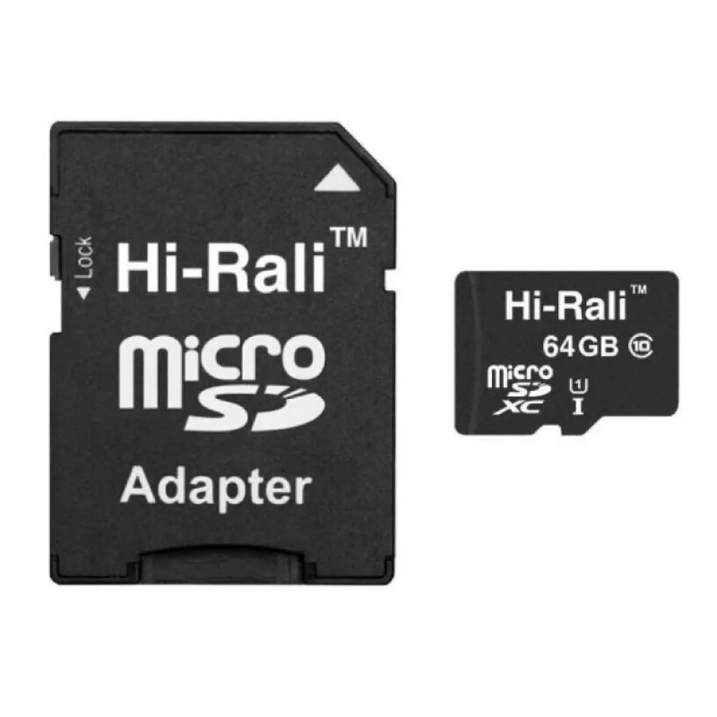 Картка пам'яті "Hi-Rali" microSDHC 64 гб +АДАПТЕР / UHS-1 / Чорний